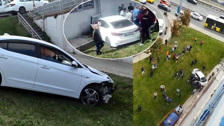 Avcılar’da otomobil şarampole yuvarlanıp duvara çarptı: 2 yaralı