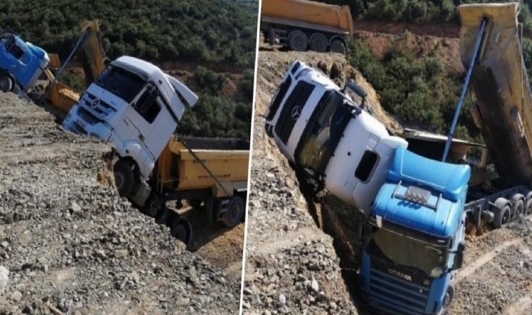 Sultangazi’de döküm alanında faciadan dönüldü: 3 hafriyat kamyonu boşluğa düştü!