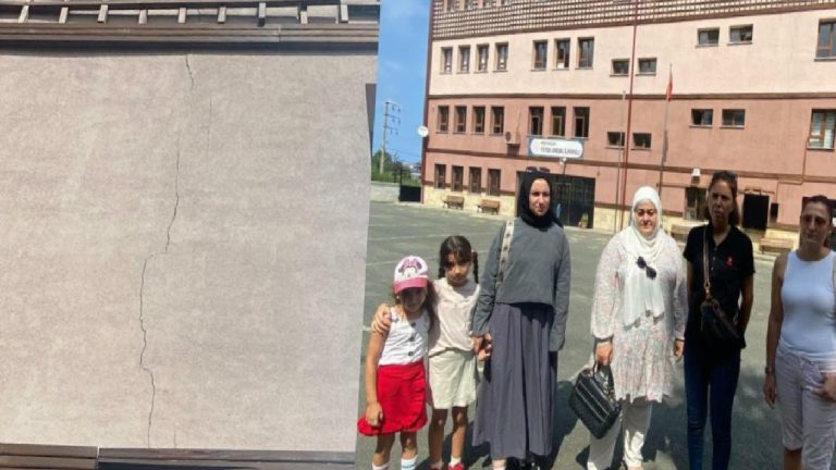 İlkokulun duvarında oluşan çatlaklardan veliler tedirgin