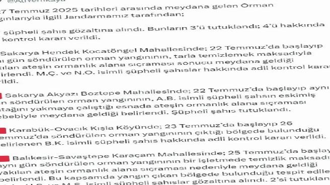 Orman Yangınlarıyla İlgili 7 Şüpheli Gözaltına Alındı